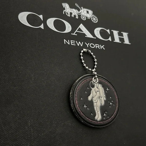Coach X NASA Space ASTRONAUT Black Multi Leather Bag Charm Rare Star Glitter - Picture 5 of 9